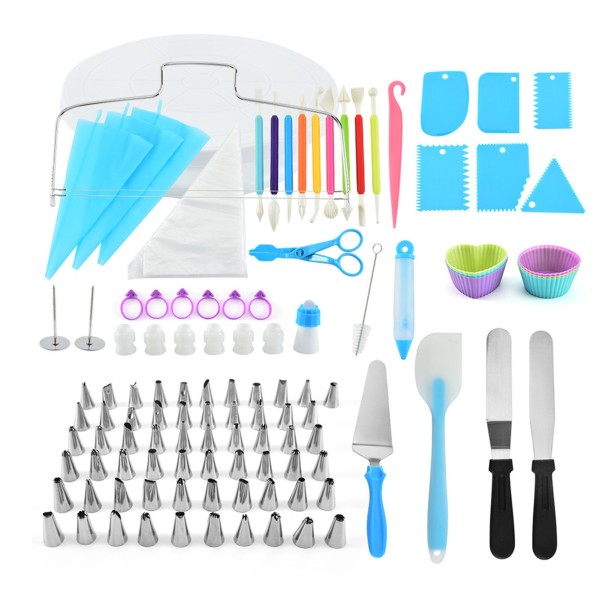 110PCS Cake Decorating Kits with Icing Tips Pastry Bags Flower Nails Cream Spatula Baking Frosting Tools Set for Birthday Cake Party Dessert Restaurant Kitchen Gadgets
