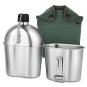 2pcs 1000ml 600ml Stainless Steel Military Canteen Cup Set with Cover Bag for Outdoor Camping Hiking Backpacking