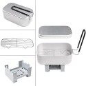 Mini Folding Stove Lunch Box Folding Windshield Steaming Rack Spoon Fork Combo Set