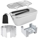 Mini Folding Stove Lunch Box Folding Windshield Steaming Rack Spoon Fork Combo Set