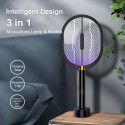 3 in 1 Electric Fly Swatter Portable Handheld USB Rechargeable Mosquito Zapper Killer Lamp & Racket with Table Wall Holder
