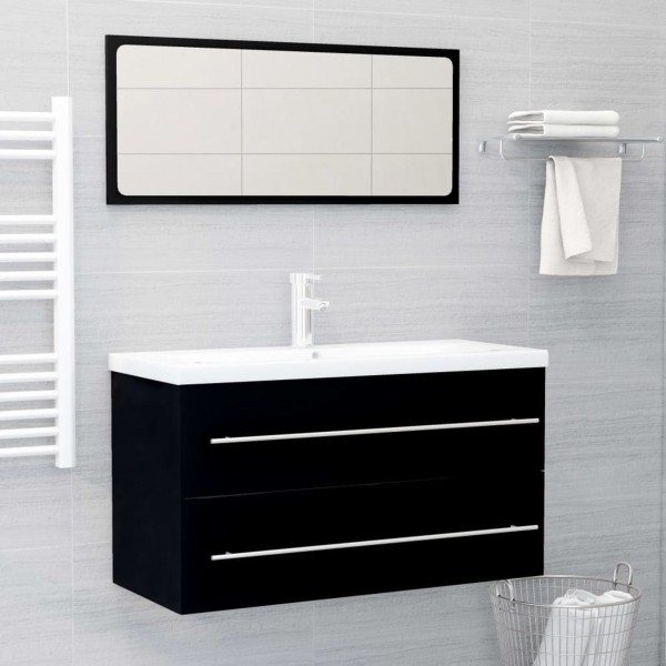 2 Piece Bathroom Furniture Set Black Chipboard