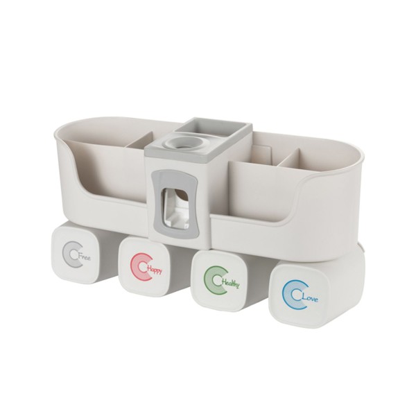 Automatic Toothpaste Dispenser Toothbrush Holder Multifunctional No Drilling Wall-Mounted Space-Saving Toothbrush Hanger and Toothpaste Squeezer Kit Organizer with 4 Cups