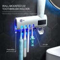 UV Toothbrush Sanitizer Intelligent Photocatalyst Toothbrush Sanitizer Wall Mounted Bathroom Toothbrush Holder with Automatic Toothpaste Dispenser USB Charging for Toothbrush Organizer for Ladies Baby Family