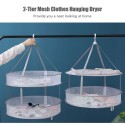 2 Layers Mesh Clothes Hanging Dryer Collapsible Sweater Hanging Drying Rack 2-Tier Foldable Mesh Basket Dryer Net Multifunction for Clothing Underwear Socks Sweater Laundry Herb (45cm/ 17.7in)