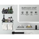 2 Pack Shower Shelf With Towel Rack 2 Pack Soap Holder Set Wall Mounted Bathroom Shelf Drilling/Self-Adhesive Shower Storage Basket Storage Rack for Toilet Dorm Kitchen