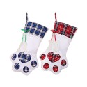 Christmas Stockings Gift Bag Decor for New Year Plaid Christmas Gift Bags Pet Paw Stocking Socks Xmas Tree Hanging Pendant