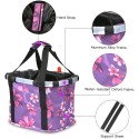 Collapsible Bike Basket Flower Printed Small Pet Cat Dog Carrier Bag Detachable Bicycle Handlebar Front Basket Cycling Front Bag Handbag