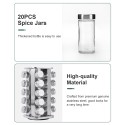 20PCS Jar Spice Rack 360°Rotating Spice Rack Organizer Stainless Steel Large Standing Cabinet Seasoning Rack Tower for Kitchen Countertop