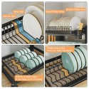 Height Adjustable Dish Drainer 2 Tier Large Dish Drying Rack with 2 Drainboards for Kitchen Counter Sink Organizer with Utensil Holder and 2in1 Cutting Board Holder