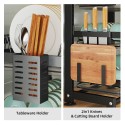 Height Adjustable Dish Drainer 2 Tier Large Dish Drying Rack with 2 Drainboards for Kitchen Counter Sink Organizer with Utensil Holder and 2in1 Cutting Board Holder