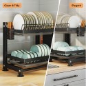 Height Adjustable Dish Drainer 2 Tier Large Dish Drying Rack with 2 Drainboards for Kitchen Counter Sink Organizer with Utensil Holder and 2in1 Cutting Board Holder