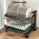 Height Adjustable Dish Drainer 2 Tier Large Dish Drying Rack with 2 Drainboards for Kitchen Counter Sink Organizer with Utensil Holder and 2in1 Cutting Board Holder