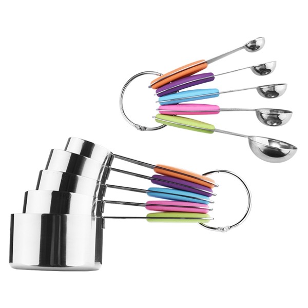 10PCS Measuring Cups and Spoons Set for Dry and Liquid Ingredients Baking Utensils Stainless Steel Silicone Heat-Resistant Cookware Set Kitchen Gadgets