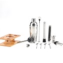 14 PCS Cocktail Shaker Set with Wood Stand 25.4oz Stainless Steel Cocktail Mixology Kit with Bartender Shaker Strainer Jigger Liquor Pourer Mixing Spoon Making Wine Drinks Tool for Home Bar