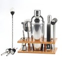 14 PCS Cocktail Shaker Set with Wood Stand 25.4oz Stainless Steel Cocktail Mixology Kit with Bartender Shaker Strainer Jigger Liquor Pourer Mixing Spoon Making Wine Drinks Tool for Home Bar