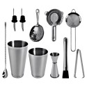 11 PCS Cocktail Shaker Set with Boston Shaker Cup and 3 Different Strainers Stainless Steel Cocktail Mixology Kit with Bartender Shaker Jigger Liquor Pourer Mixing Spoon Ice Tong Making Wine Drinks Tool for Home Bar