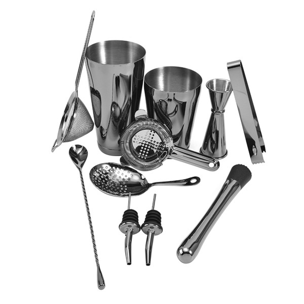 11 PCS Cocktail Shaker Set with Boston Shaker Cup and 3 Different Strainers Stainless Steel Cocktail Mixology Kit with Bartender Shaker Jigger Liquor Pourer Mixing Spoon Ice Tong Making Wine Drinks Tool for Home Bar