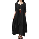 New Fashion Women Casual Loose Dress Solid Color Long Sleeve Boho Long Maxi Dress