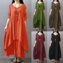 New Fashion Women Casual Loose Dress Solid Color Long Sleeve Boho Long Maxi Dress
