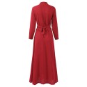 Women Chiffon Long Shirt Dress Solid Long Sleeves Button Belted Casual Maxi Dress Vestidos
