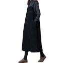 New Fashion Women Corduroy Vintage Dress Pocket Casual Strap Autumn Winter Loose Vest Overall Dress Black/Coffee
