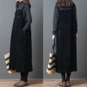 New Fashion Women Corduroy Vintage Dress Pocket Casual Strap Autumn Winter Loose Vest Overall Dress Black/Coffee