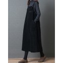 New Fashion Women Corduroy Vintage Dress Pocket Casual Strap Autumn Winter Loose Vest Overall Dress Black/Coffee