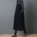 New Fashion Women Corduroy Vintage Dress Pocket Casual Strap Autumn Winter Loose Vest Overall Dress Black/Coffee