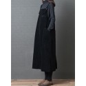 New Fashion Women Corduroy Vintage Dress Pocket Casual Strap Autumn Winter Loose Vest Overall Dress Black/Coffee