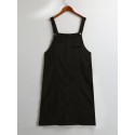 New Fashion Women Corduroy Vintage Dress Pocket Casual Strap Autumn Winter Loose Vest Overall Dress Black/Coffee