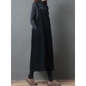 New Fashion Women Corduroy Vintage Dress Pocket Casual Strap Autumn Winter Loose Vest Overall Dress Black/Coffee