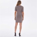 Women Mini Dress Sashes Waist Short Sleeve O-Neck Solid Slim Casual T-Shirt Dress