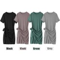 Women Mini Dress Sashes Waist Short Sleeve O-Neck Solid Slim Casual T-Shirt Dress