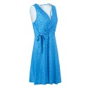 Women Printed Dress Vintage Belted V-Neck Sleeveless Mini Dress Holiday Beach Summer Vestido