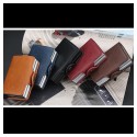 Fashion Men Anti RFID Double Layers Credit Card Holder PU Leather Metal ID Card Case Aluminum Card Protection Male Travel Wallet
