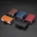 Fashion Men Anti RFID Double Layers Credit Card Holder PU Leather Metal ID Card Case Aluminum Card Protection Male Travel Wallet