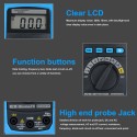 ADM01 DMM Digital Multimeter Hand-held LCD Display Auto Range AC/DC Voltage Temperature Measuring Meter Double Insulation Protection Current,Resistance,Continuity,Frequency;Tests Diodes,Transistors